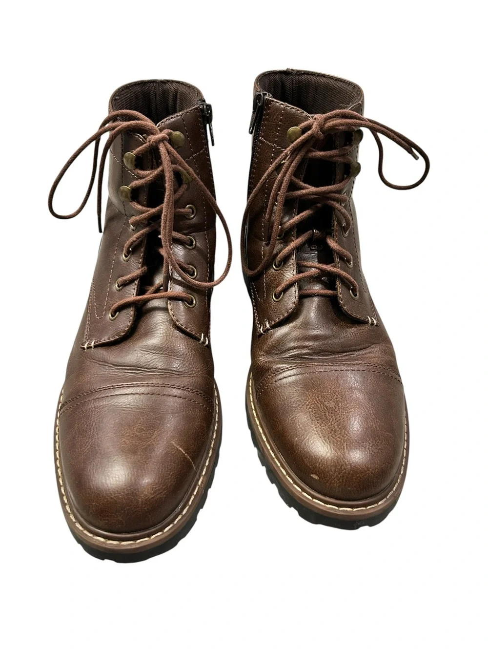 Sonoma Zip Side Combat Men's Brown Leather Lace-Up Boots Brown 11M Ortholite Eco